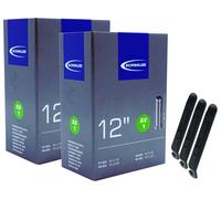 2x tubo bicicletta Schwalbe 12 pollici valvola auto 47-203/62-203 + 3 solleva...
