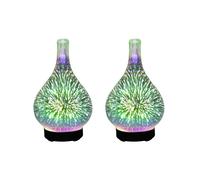 2X Umidificatore D'Aria USB In Vetro con Fuochi D'Artificio 3D con 7 Colori Led Night Light Diffusore di Olio Aromatico Cool Mist Maker Spina Ue Nera