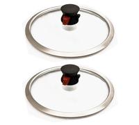 2x Universale Coperchio IN Vetro Ø 26cm Edelstahlrand Con Valvola Vaso Padelle