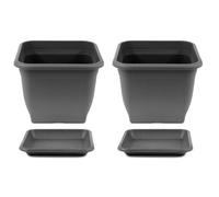 2x Vaso 23 X 23 CM Plastica Incl. Sottobicchieri Angolare Antracite da Fiori