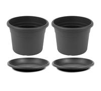 2x Vaso Plastica Antracite Rotondo Ø 60 CM Incl. Sottobicchieri Vaso da Fiori