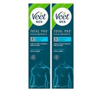 2x Veet Men Crema Depilatoria Uomo per Petto e Corpo Total Pro Adatta a Pelli Sensibili con Spatola per l'Applicazione - 2 Flaconi da 200ml