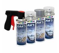 2x Vernice Spray Auto Dupli Color Argento + Trasparente Con Manico Pistola