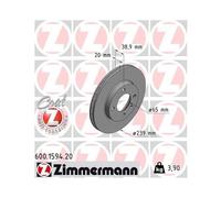 2x Zimmermann Disco Cappotto Z Ø239mm Frontale per Audi VW Golf Seat Ibiza Vento