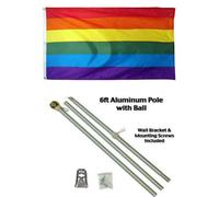 2x3 2'x3'Arcobaleno Gay Pride Bandiera Alluminio Palo Kit Oro Sfera Top