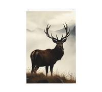 2x3 Bandiera verticale a doppia faccia bandiera festiva Banner con occhielli No Fade Garden Flag Deer On The Nebbia Mountain Yard Bandiera Photo Sfondo per interni ed esterni Decorazione