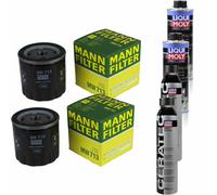 2xMANN-FILTER Ölfilter-mw 713+2xLiqui Moly pro-Line Lavaggio Motore / 2x Cera