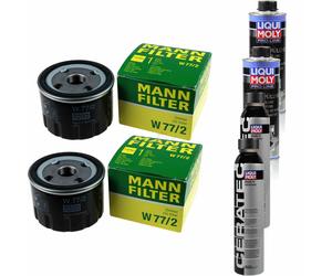 2xMANN-FILTER Ölfilter-w 77/2 + 2xLiqui Moly pro-Line Lavaggio Motore / 2x Cera