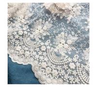 2yard Long Mesh Embroidered Lace Fabric DIY Tablecloth Curtain Decoration 42cm Wide Clothing Accessories(Beige)