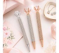 3/1 pezzo Penna a con strass e diamanti scintillanti, elegante e lussuosa con fusto in metallo e grande cristallo sulla parte superiore, penna per scrivere note in modo fluido, regalo per damigelle d'