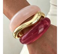 3/1 pezzo Set di anelli e bracciali vintage minimalisti da donna in materiale acrilico CCB a forma d'onda, adatti per l'uso quotidiano, impilabili, scelta regalo perfetta per le vacanze PMMA