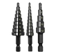 3-12mm 4-12mm 4-20mm HSS Set Di Punte For Trapano A Gradino Con Scanalatura Diritta Set Di Punte For Trapano For Legno Rivestito In Titanio(Black 3pcs)