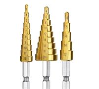 3-12mm 4-12mm 4-20mm HSS Set Di Punte For Trapano A Gradino Con Scanalatura Diritta Set Di Punte For Trapano For Legno Rivestito In Titanio(Gold 3pcs)