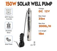 3" 12V 150W Deep Well Solar Submersible Bore Hole Water Pump Built-in MPPT A7