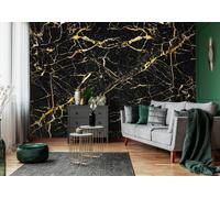 3.12x2.19m Murale Parato Nero e Oro Marmo Ufficio Camera da Letto Decorazione