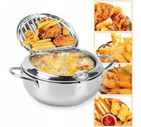 3.2 L Pentola, Mini fFriggitrice, Pentola con Inserto Setaccio, Pentola Setaccio Olio Multifunzione in Acciaio inox 304, Contenitore Grasso, Salvagrasso per Pancetta in Acciaio Inox