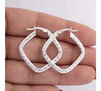 3.2cm Greco Chiave Design Quadrato Orecchini a Cerchio Vero Argento Sterling 925