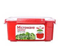 Sistema vaporiera per microonde con cestello removibile | Vaporiera grande da 3,2 l | Priva di BPA | Rosso/trasparente