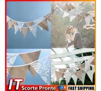 3.2m 12 Flags Lace Flax Vintage Party Wedding Pennant Bunting Banner Decor