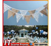 3.2m 12 Flags Lace Flax Vintage Party Wedding Pennant Bunting Banner Decor
