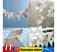 3.2m 12 Flags Lace Flax Vintage Party Wedding Pennant Bunting Banner Decor IT