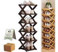3 4 5 6 7 8 9 Tier Bamboo Shoe Rack Foldable Collapsible No-Assembly Rotating Multi-Tier Vertical Space-Saving Organizer for Entryway Closet Corner Small Spaces Narrow Tall(Black,6 Tier)