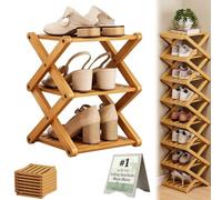 3 4 5 6 7 8 9 Tier Bamboo Shoe Rack Foldable Collapsible No-Assembly Rotating Multi-Tier Vertical Space-Saving Organizer for Entryway Closet Corner Small Spaces Narrow Tall(Log,3 Tier)
