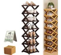 3 4 5 6 7 8 9 Tier Bamboo Shoe Rack Foldable Collapsible No-Assembly Rotating Multi-Tier Vertical Space-Saving Organizer for Entryway Closet Corner Small Spaces Narrow Tall(Black,9 Tier)
