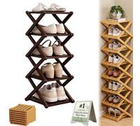 3 4 5 6 7 8 9 Tier Bamboo Shoe Rack Foldable Collapsible No-Assembly Rotating Multi-Tier Vertical Space-Saving Organizer for Entryway Closet Corner Small Spaces Narrow Tall(Black,5 Tier)