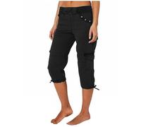 3/4 Pantaloni Donna Estivi Cargo Cotone E Lino Larghi Casual Pantaloni 3/4 Elastici in Vita Estivi Capri Pinocchietti Donna Taglie Forti al Ginocchio Pantalone con Tasche Trekking Vita Alta Bermuda