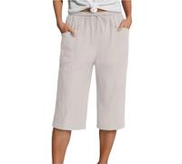 3/4 Pantaloni Lino Donna Estivi,Pinocchietti Cotone Leggeri Larghi Comodi Pant Gamba Dritta Spiaggia Svago Pantalone con Tasche Coulisse Elastico in Vita Pants Comoda e Traspirante Palazzo Donna