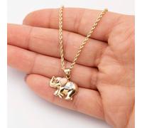 3/4 Rubino Occhio Cz Elefante Pendente e Catena Collana Set Vero 10K Tri-Colore