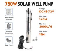 3" 48V 750W Deep Well Solar Submersible Bore Hole Water Pump Built-in MPPT A7
