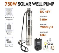 3" 48V 750W MPPT Screw Solar Bore Pump Submersible Deep Well Hole Steel T0