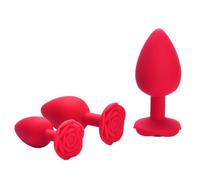 3.5cm Rose Flower Silicone Anal Beads Butt Plug Set Anal Plug Jewelry Anal Trainer Dildo Anus Sex Toy Men Women Gay (rosso)