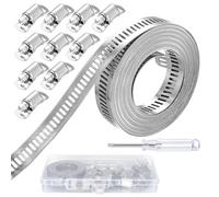 3,5m Kit Fascette Metalliche Stringitubo Inox, Cinghia Metallica Forata, Fascette Stringitubo Acciaio Inox Regolabile, Fascetta Metallica a Vite Regolabilli per Tubi di Gas Acqua, con 10 Fissaggio