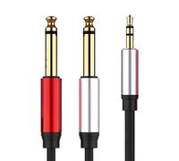 3.5mm to Two 6.35mm Cable, 1.5m Audio Splitter with Reinforced Jacket, Mono Jack Adapter for Keyboard Players, DJ Gear, Studio Recording, Live Performance, Home Audio