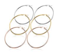 3-6 Paia di Orecchini a Cerchio in Acciaio Inossidabile per Le Donne 30-60mm Orecchini a Cerchio con Orecchini a Cerchio Color Argento Handy And Professional