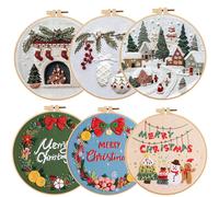 3/6 pezzi Kit da ricamo natalizio Paesaggio Uccelli Stampati Ricamo Starter Kit punto croce Pratica di cucito fai da te, 1 pezzo Cerchio