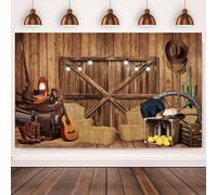 3.6x3m Sfondo Western Cowboy Wild West Rustico Casa di legno Fienile Porta Vintage Fotografia Sfondo Bambini Baby Shower Occidentale Compleanno Decorazioni Festa Banner Photo Booth Props