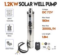 3" 72V 1.2KW MPPT Screw Solar Bore Pump Submersible Deep Well Hole Head 180M A0