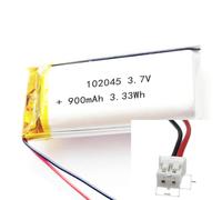 3.7V 900Mah 102045 Li ion Polymer con connettore JST 2pin compatibile con lettore MP3 DVD Tablet DVD POWER BANKS CAMERA Dispositivi GPS MP4 giocatori e altri piccoli elettronici