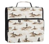 3,8 cm 3 anelli raccoglitore cerniera con tracolla impermeabile documenti documenti borsa portaoggetti per scuola/ufficio cowboy occidentale cactus cowgirl vasto deserto