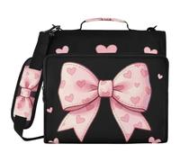 3,8 pollici 3-anelli robusto cerniera raccoglitore Coquette Bow | con maniglia Multi-Pocket Document Organizer per la scuola