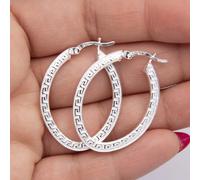 3.8cm Greco Chiave Design Ovale Orecchini a Cerchio Vero Argento Sterling 925