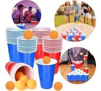 3/9/24 Pezzi Set di Bicchieri da Ping Pong per Feste, Adatto per Gioco della Birra, Bicchieri di Plastica Riutilizzabili Rossi e Blu per Giochi da Tavolo e da Pavimento, Giochi da Bere, Feste all'Aper