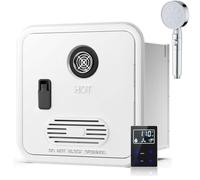 3,9 GPM 55.000 BTU Scaldabagno Istantaneo Richiesta, Elettrico Senza Serbatoio Camper, 12V DC Propano Telecomando Termostato Intelligente(White,With Shower Head)
