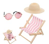 3 accessori per bambole, Have a Seat, vestiti per bambole, sedia a sdraio rosa a righe, seggiolino auto, cappello di paglia beige e occhiali rosa, per gli appassionati di bambole, ideale come