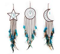 3 Acchiappasogni con Design a Luna Sole Stella Fatto a Mano Ornamento Tradizionale Artigianale per Parete Decorazioni da Appendere per Casa Camera Matrimonio Regali (Blu Scuro)