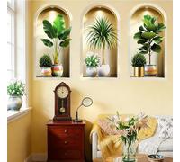 3 adesivi da parete 3D con tema botanico in vaso, per decorazione di spazi interni, si adattano a superfici interne lisce (30 x 60 cm)